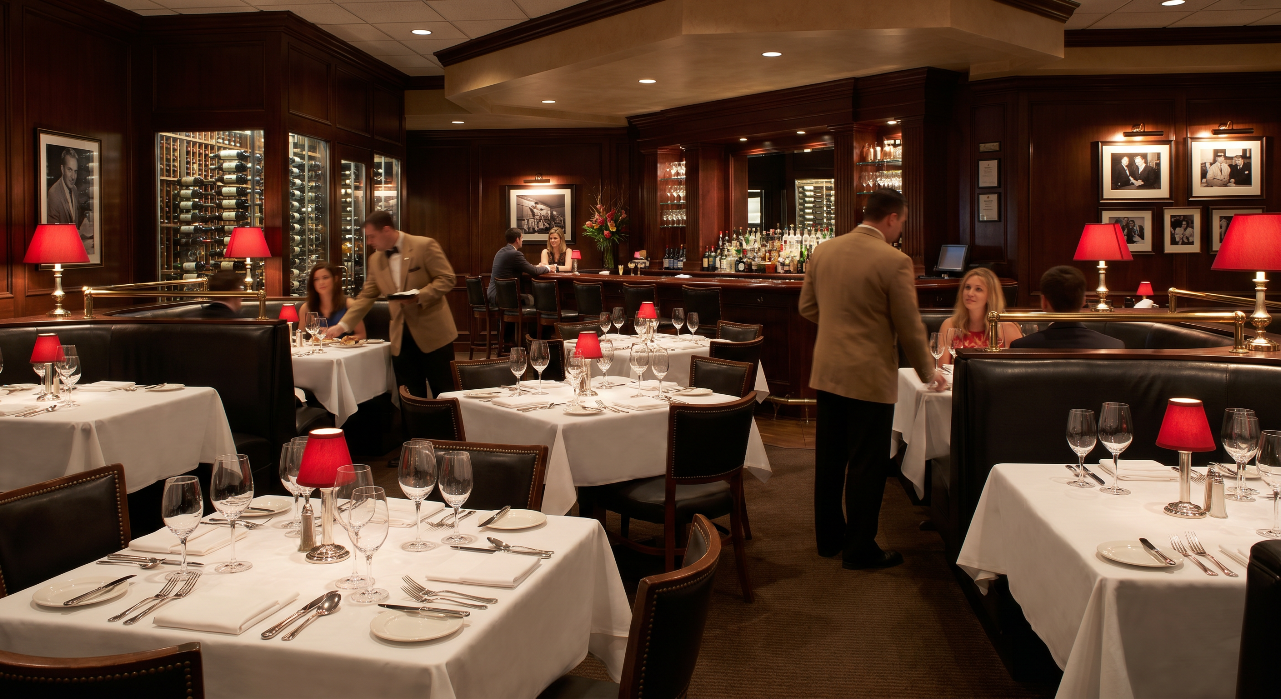 Mortons Fine Dining restaurant inside view with white table cloths ortons Fine Dining restaurant